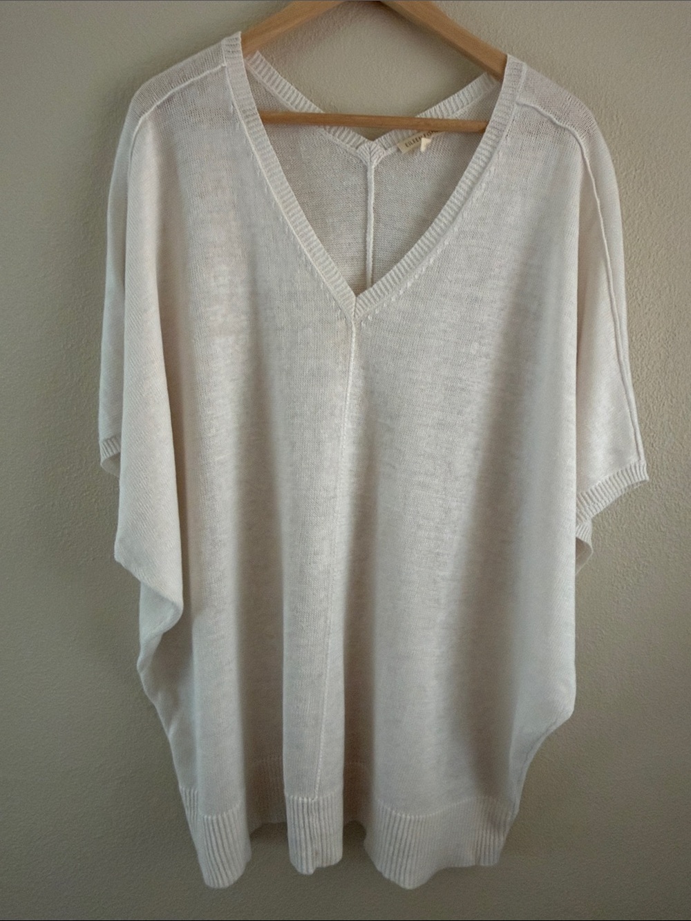 Eileen Fisher white v-neck linen knit short sleeve sheer top | size xl